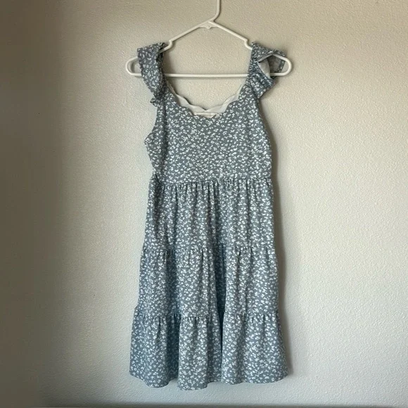 Light Blue Floral Dress Women's Medium Polyester - Picture 1 of 7